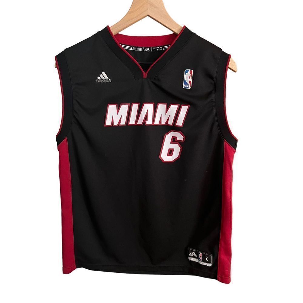 Adidas Jersey Miami Heat Lebron James #6 NBA Black Red White Sleeveless Youth La